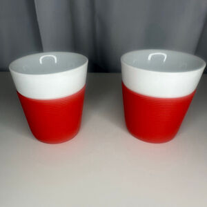 Set of 2 Bodum Canteen Double Wall Thermal Porcelain 6-Ounce Cups w Red Silicone